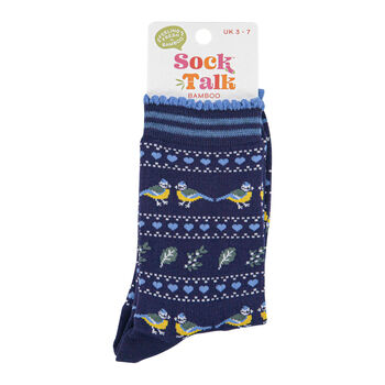 Blue Tits Fair Isle Bamboo Socks Womens Navy, 3 of 4