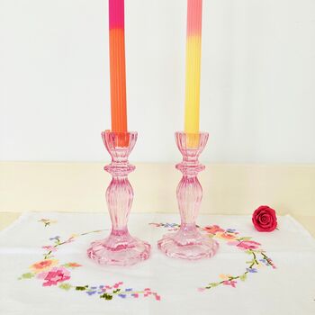 Pair Of Dipped Dinner Candles ~ Pinks And Oranges, 3 of 4
