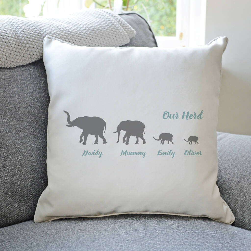 Personalised Herd Of Elephants Family Cushion, 1 of 7