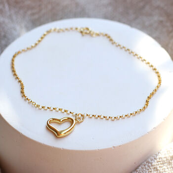 9 Ct Gold Open Heart Charm Bracelet, 3 of 4