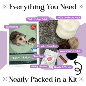 Happy Hedgehog Needle Felting Craft Kit, 3 of 9