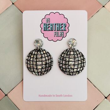 Disco Ball Glitter Statement Earrings / Sparkly Mirror Ball Gift / Festival Statement Jewellery / New Year's Eve Jewellery, 2 of 6