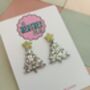 Silver Glitter Christmas Tree With Star Earrings / Festive Jewellery Sparkly Tree With Gold Star / Winter Style Jewellery Shimmering Icy Forest Dangles / Christmas Gift Bold Sparkly Festive Accessories, thumbnail 3 of 5