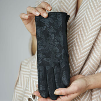 Butterfly Brocade Suede Stretchy Fabric Gloves, 4 of 12
