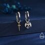 Mismatched Dragon And Sword Huggie Hoops In Sterling Silver, thumbnail 2 of 10