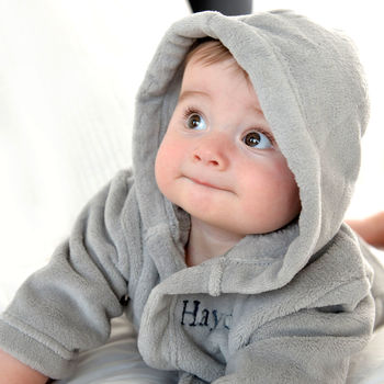 Personalised Soft Baby/Child's Dressing Gown In Grey, 3 of 9