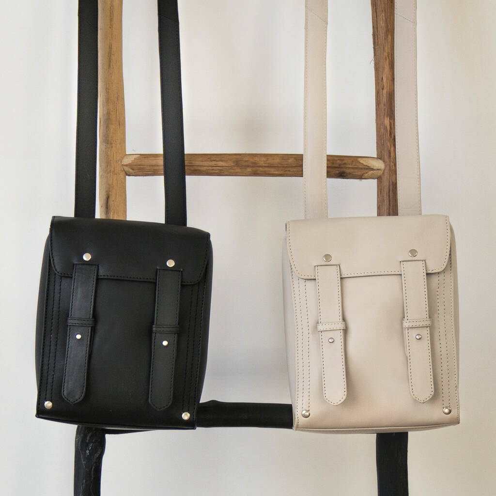 Minimalist Crossbody Mini Backpack: Stone White Leather By Coultura ...