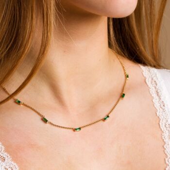 Silver Plated Cleopatra Green Baguette Chain Necklace, 2 of 5