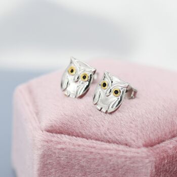 Cute Baby Owl Face Stud Earrings In Sterling Silver, 2 of 11