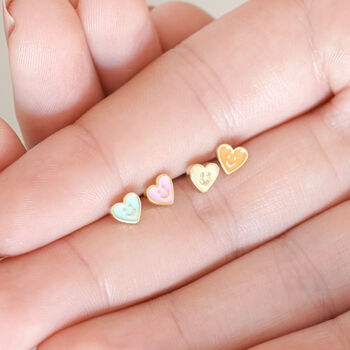 Set Of Four Mismatched Heart Face Stud Earrings In Gold, 6 of 6