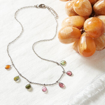 Black Rhodium Silver Tourmaline Pebble Drop Necklace, 4 of 10