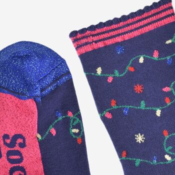 Women's Bamboo Socks Navy Party Lights, 4 of 5