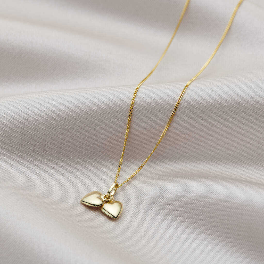 9ct Gold Double Heart Charm Necklace, 1 of 6