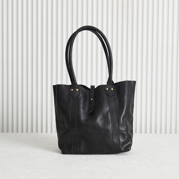 Buttery Soft Black Leather Tote Bag With Optional Personalisation, 5 of 6