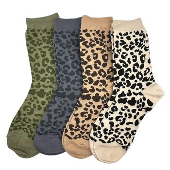 Khaki Green Leopard Print Socks, 2 of 3