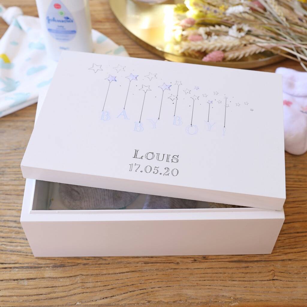 Personalised 'Baby Boy' White Wooden Box By Lisa Angel