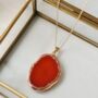 Gold Plate Orange Agate Crystal Long Length Necklace, thumbnail 3 of 6