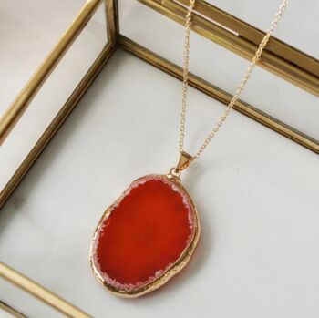 Gold Plate Orange Agate Crystal Long Length Necklace, 3 of 6