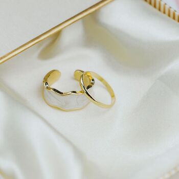 Two Piece Adjustable Wide Gold Plated Band Ring Set, 3 of 4