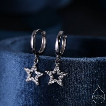 Sterling Silver Tiny Cz Star Huggie Hoop Earrings, 2 of 10