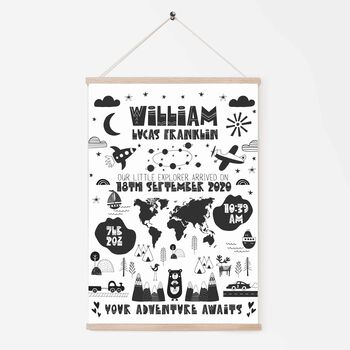 Personalised Keepsake Birth Print Monochrome Explorer, 2 of 4