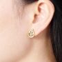 Gold Split Circle Smiley Face Statement Stud Earrings, thumbnail 4 of 7