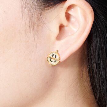 Gold Split Circle Smiley Face Statement Stud Earrings, 4 of 7