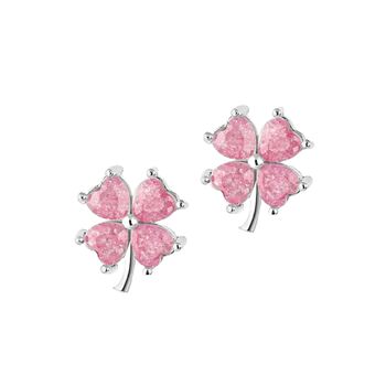 Four Leaves Clover Sterling Silver Stud Earring Pink, 3 of 4