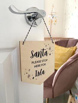Personalised Wooden Santa Stop Here Sign, 3 of 3