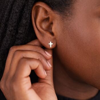 Sterling Silver Cross Stud Earrings – 9mm X 7mm, 3 of 5