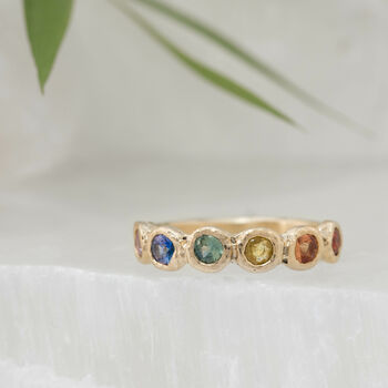 'Iris' Rainbow Sapphire Eternity Ring Recycled 9ct Gold, 7 of 12