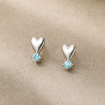 Birthday Birthstone Sterling Silver Heart Stud Earrings, 4 of 9