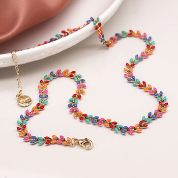 Golden Multicoloured Leaf Droplet Necklace, 4 of 5