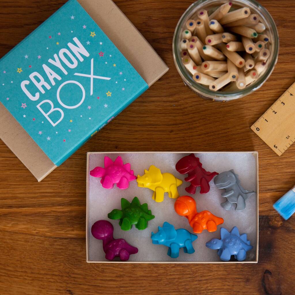 Set Of Nine Gift Boxed Dinosaur Shaped Wax Crayons, 1 of 7