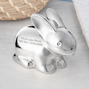 Personalised Silver Plated Rabbit Money Box, 3 of 5