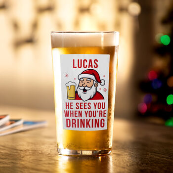 Funny Christmas Gift For Him Personalised Santa Beer Glass, 4 of 4