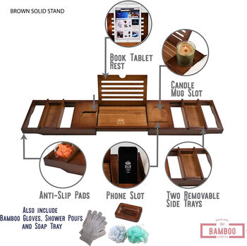Wood Home Spa Bathtub Caddy Bath Tray, 4 of 8