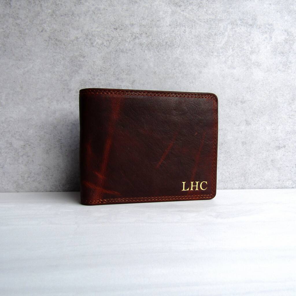 Personalised Distressed Leather Rfid Trifold Wallet, 1 of 5