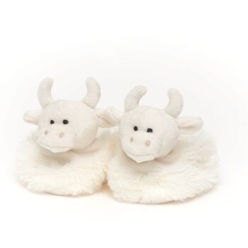 Personalised, Cream Highland Cow Newborn Slippers, 4 of 5