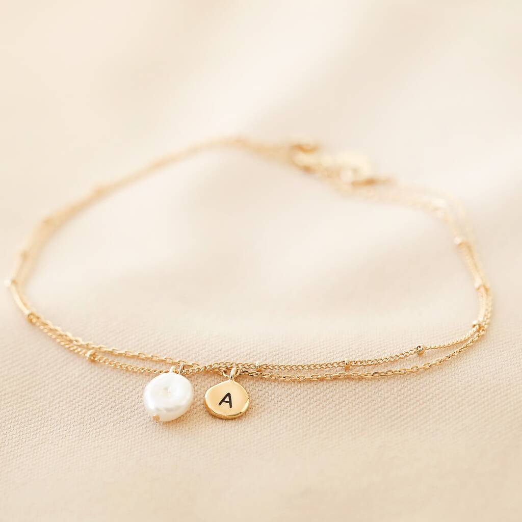 Personalised Set Of Gold Plated Pearl Charm Bracelets By Lisa Angel