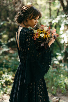 Black Lace Wedding Dress With Bell Sleeves And Train, 2 of 12