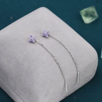 Sterling Silver Purple Hydrangea Flower Cz Threader Earrings, 3 of 11