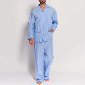 Men's Crisp Cotton Blue And White Stripe Pyjamas, 2 of 4