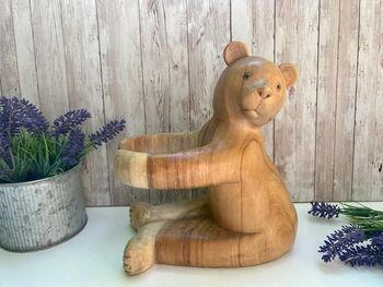 Carved Wooden Teddy Bear Wine Bottle Holder, 6 of 8