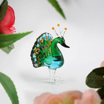 Artisan Glass Hand Blown Peacock Ornament In Gift Box, 2 of 9