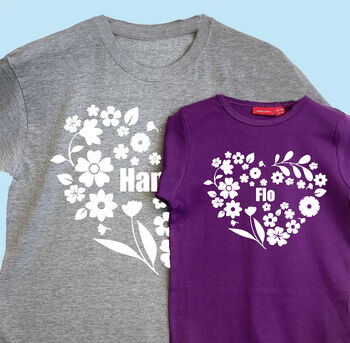 Personalised Adult And Child Flower Heart T Shirt Set, 3 of 9