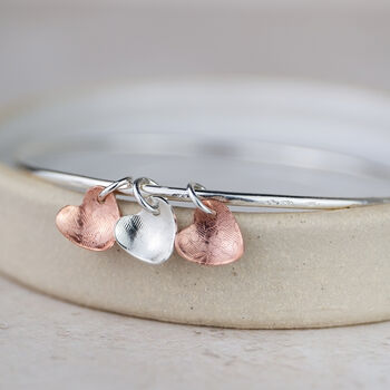 Sterling Silver And Copper Heart Charm Bangle, 2 of 5