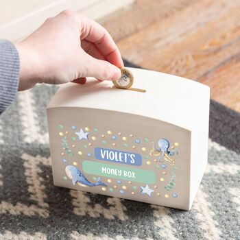 Personalised Children's Money Box Under The Sea, 2 of 5
