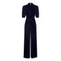 Midnight Blue Retro Style Jumpsuit In Silk Velvet, thumbnail 4 of 4