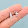 Mismatched Pineapple And Flamingo Stud Earrings In Sterling Silver, thumbnail 8 of 10